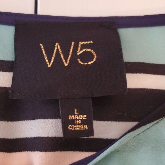 W5 STRIPED TOP NAUTICAL RED WHITE BLUE COASTAL PATRIOTIC SIZE LARGE BELL SLEEVE - Picture 3 of 7